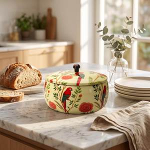 Boîte de rangement alimentaire ronde en bois avec incrustation florale, fabriquée à la main, couvercle hermétique résistant à l'humidité, design moderne, cadeau d'affaires, utilisation en cuisine - Product Image 5