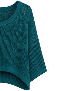 Pull court en tricot surdimensionné bleu sarcelle personnalisé par le fabricant pour femme, pull ample en maille ajourée, haut décontracté à manches larges, tendance - Product Image 3