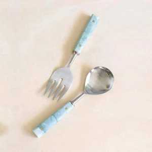 Ensemble de cuillères et fourchettes de service en acier inoxydable avec manches en résine ambrée polie, grand format, pour les passionnés de cuisine gastronomique - Product Image 3