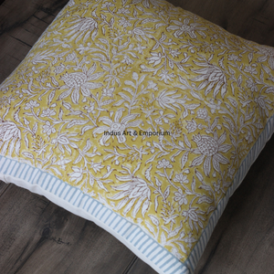 Indus Floral Hand Block Print 100% Cotton Decorative Boho 40 X 40CM Square <b>Cushion</b> <b>Cover</b> From Rajasthan - Product Image 6
