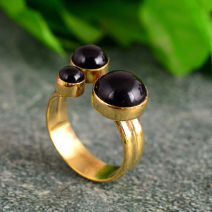 Gold Plated <b>Adjustable</b> Black Onyx <b>Ring</b> Handmade Open <b>Ring</b> for Women Fashion Jewelry Wholesale Supplier - Product Image 1