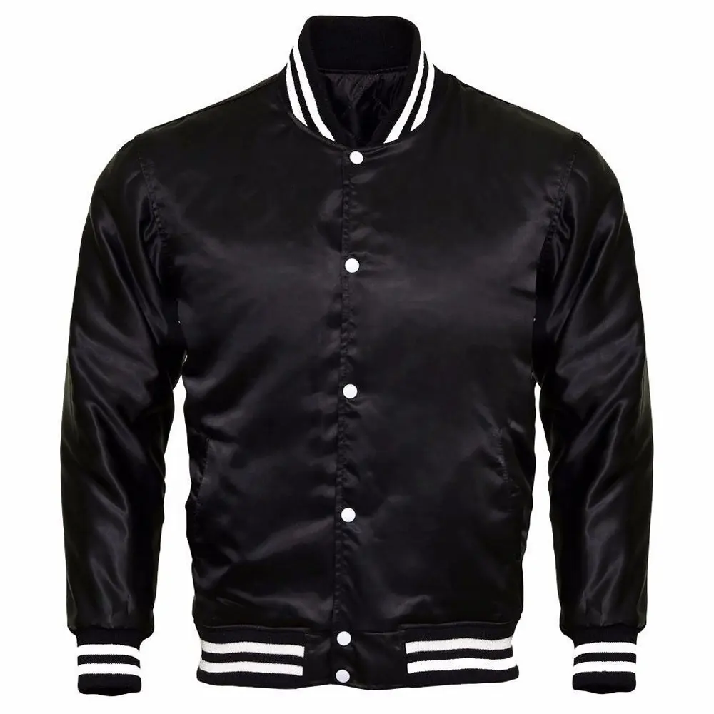 Custom Logo Retro Starter Coat Bold Colors Comfortable Men's Sports jacket Black Satin Varsity jackets