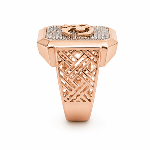 Bague Homme en Or Rose 18K avec Diamants Pavés et Symbole Om, Design Rectangulaire, Bijou de Luxe Religieux, Idéal pour Mariage, Fête, Quotidien, Cadeau - Product Image 3
