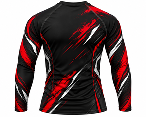 Camiseta de Compresión de Manga Larga Personalizada para Hombre, Negra, Roja y Blanca, con Estampado Abstracto de Pinceladas, para MMA, BJJ, Grappling, Artes Marciales y Entrenamiento - Product Image 2