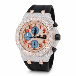 Luxury Diamond Chronograph <b>Watch</b> Men's Analog Quartz Rubber Strap Round <b>Case</b> Stainless Steel - Product Image 5