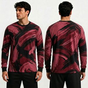 Camiseta de Manga Larga con Estampado Geométrico Gris Sublimado, Sudadera Informal Transpirable, Suave y Cálida de Poliéster para Hombre - Product Image 3