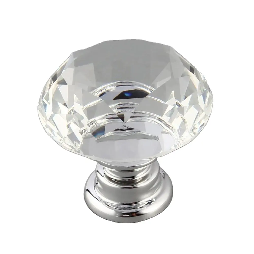 10Pcs 30mm Diamond Plated Shape Crystal Glass Knob Cupboard Drawer Pull Handle New Kitchen Door Knob Accessories