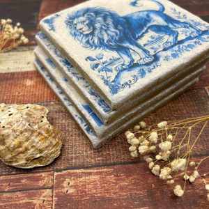 Premium Watercolour <b>Marble</b> <b>Coaster</b> Set Lion Elephant Design Natural Stone Handmade Finish Luxury Home Decor Table Coffee - Product Image 2