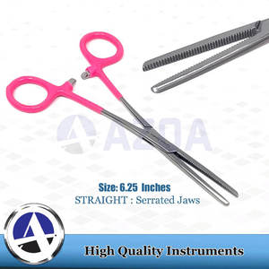 Stainless Steel 6 Inch Curved Serrated Hemostat Forceps With Pink <b>PVC</b> Grip And Locking Ratchet For Jewelry Making - Product Image 5