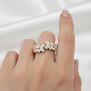 Luxury <b>Silver</b> Adjustable Marquise-cut Leaf Half Eternity <b>Wedding</b> <b>Band</b> Elegant Cluster Setting Moissanite Engagement Party Gift - Product Image 5