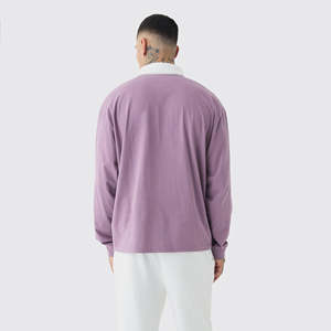 Chemise polo homme en piqué 100% polyester, col contrasté, manches longues, grande taille, avec logo brodé sur mesure. - Product Image 2