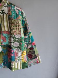 Quilted <b>Patchwork</b> <b>Jacket</b> Women's Mandarin Collar Full Sleeve Cotton Spring Style Regular Length Printed Design gift for her - Product Image 3