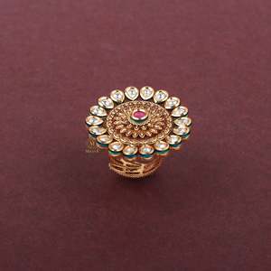 Divya Polki 24K Gold Plated Designer Ring-Resizable Fashion Gemstone Ring - Product Image 3