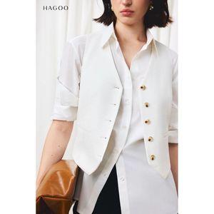 A8167 Gilet asymétrique sans manches pour femme, col en V, boutonné sur le devant, décontracté, pièce de superposition estivale - Product Image 2