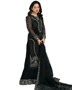 Traje Sharara de Georgette con Bordado sin Costuras y Piel Sintética, Diseño de Diseñador, Venta al por Mayor, Salwar Kameez Pakistaní, Especial para Fiestas y Festivales - Product Image 1