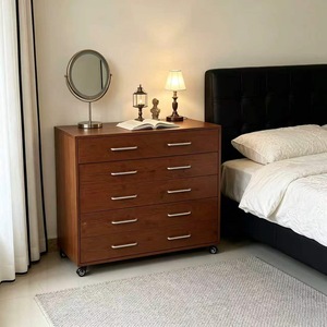 Moderno y Lujoso Armario Alto de Madera Maciza, Armario de Almacenamiento con 5 Cajones para Dormitorio, Sala de Estar, Apartamento - Product Image 2