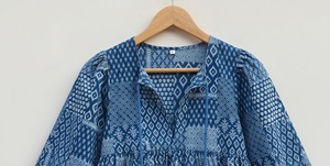 Indigo <b>Patchwork</b> Style Hand Block Print Women's Tank <b>Top</b> 100% Cotton Bohemian Ethnic Floral Lace Bow Casual - Product Image 5