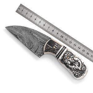 Cuchillo de Caza de Hoja Fija de Acero de Damasco de Grado Industrial Personalizado, Punta Caída, 19cm, 0.5mm de Grosor, Grabado Láser, Mango de Hueso de Camello - Product Image 4