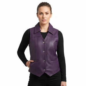 Chaleco de Cuero para Mujer con Cuello Vuelto, Sin Mangas, con Bolsillos, Chaleco de Cuero con Botones para Mujer - Product Image 6
