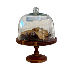 Premium Round Wood <b>Server</b> <b>Cake</b> Holder With Lead Free Glass Cloche Natural Dessert Display Stand For Bakery Home And Event - Product Image 1