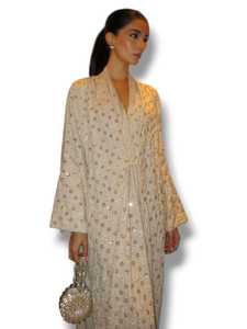 Elegant Women's Silk Abaya High Neck Floor Length Hand Beaded Solid Loose Fit <b>Long</b> Sleeve Evening Party Dress Ethnic Style - Product Image 2