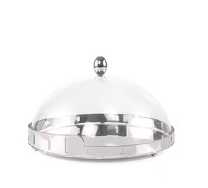 Luxury Stainless Steel <b>Cake</b> <b>Stand</b> with Clear Glass <b>Dome</b> Cover Round Metallic Pastry Buffet Display Serving Tray Cloche Holder - Product Image 2