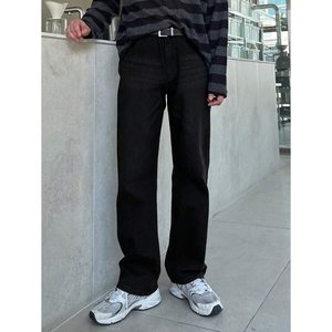 Jean en denim noir coupe droite style vintage rétro, écologique, respirant, streetwear, bas de tenue tendance, 100% coton, taille 26-40 - Product Image 6