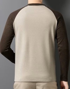 T-shirt à manches longues uni pour homme, col décontracté, lavable en machine, confortable, vintage, brodé, doublé - Product Image 6