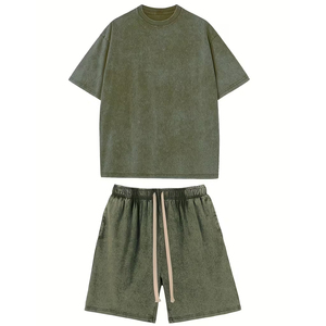 Conjunto Personalizado para Hombre, Fabricante, 2 Piezas, Camiseta de Algodón de 220 GSM, Pantalones Cortos Cargo, Talla Grande, OEM, Etiqueta Privada al por Mayor - Product Image 1