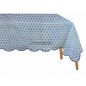 Mantel Rectangular Moderno con Borde Festoneado, Estampado a Mano en Algodón, para el Hogar, Hecho a Mano, Ideal para Bodas - Product Image 2