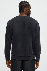Sweat-shirt col rond noir délavé style vintage pour homme, coupe ample, épaules tombantes, en molleton épais, style streetwear décontracté - Product Image 2