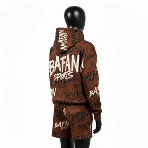 Women Hoodie Short Set 320 GSM Cotton Polyester Fleece <b>Rust</b> Brown Varsity Chenille Patch Custom Logo Women's Sets - Product Image 5