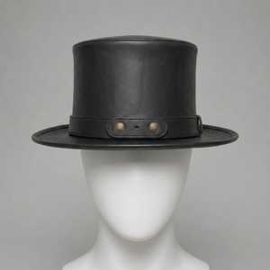 Unisex Black Leather <b>Top</b> <b>Hat</b> with Gold Coin Band 56-58CM England Style Adult Casual Digital Printing Four Seasons - Product Image 1