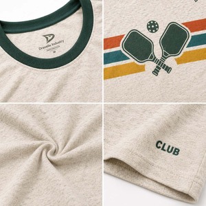 เสื้อยืดพิมพ์ลายวินเทจสำหรับเล่นพิคเคิลบอล สีโอ๊ตมีล ผ้าผสมสามชนิด ลายทางเรโทร คุณภาพสูง - Product Image 5