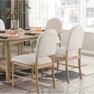 Set di 2 Sedie da Pranzo Classiche di Lusso Beige con Finitura Naturale e Seduta e Schienale Imbottiti in Tessuto per Arredamento Sala da Pranzo - Product Image 2