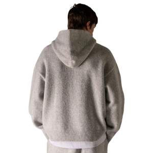 Sudadera con Capucha de Punto con Bordado de Cadena para Hombre, Sudadera Cómoda y Elegante con Bordado en Color Gris, Sudadera de Punto Premium - Product Image 5