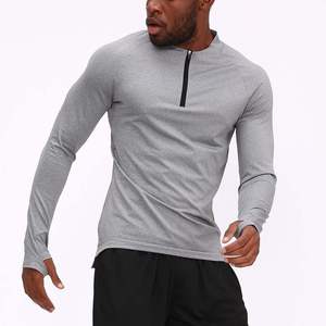 T-shirt de sport à manches longues pour homme avec fermeture éclair et trous pour les pouces, vêtements de performance pour l'entraînement, séchage rapide, haut de compression pour la remise en forme - Product Image 1