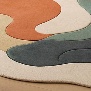 Alfombra moderna abstracta de lana hecha a mano, multicolor, con diseño de formas orgánicas, para decoración de sala de estar y dormitorio, suave, afelpada y de primera calidad. - Product Image 3