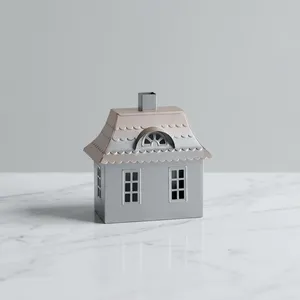 Support de bougie chauffe-plat en métal de conception artisanale en forme de maison avec fenêtres découpées pour la décoration intérieure, Noël, Pâques et autres occasions - Product Image 2
