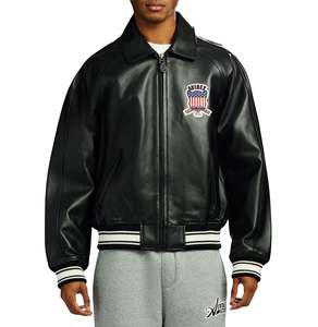 Blouson aviateur en cuir véritable américain pour homme Avirex, en cuir de vachette véritable, broderie sur le devant, streetwear, imperméable, hiver - Product Image 5