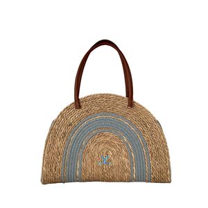 New Arrival Summer <b>Handbag</b> Seagrass Cotton Woven Tote Bag Handmade Natural Fiber Beach Vacation Boho Shopping Bag - Product Image 5