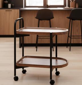Modern Walnut Wood <b>Console</b> <b>Table</b> with <b>Black</b> Metal Frame and Wheels Minimalist Living Room Furniture - Product Image 2