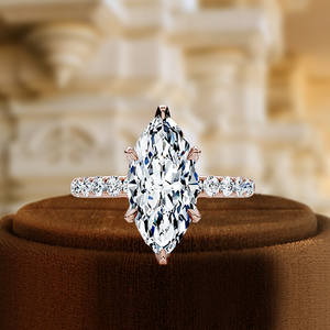 Anillo de compromiso solitario de oro blanco macizo de 14K con diamante de laboratorio de 1.5CT, corte marquesa, engaste de 6 puntas, pavé, para aniversario - Product Image 1