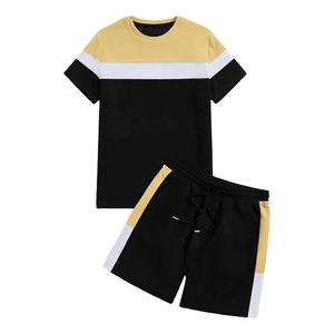 Conjunto de camiseta y pantalones cortos de verano para hombre, con bloques de color, cuello redondo, transpirable, de punto, poliéster y algodón, ropa deportiva. - Product Image 4