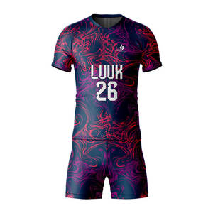 Kit de football unisexe personnalisé, maillot et short de football entièrement sublimés, haute qualité, respirant, écologique, séchage rapide, col en V, pour équipe - Product Image 2