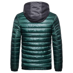 Blouson matelassé vert à capuche pour homme, coupe-vent, respirant, fermeture éclair, rembourrage en polyester, décontracté, hiver, coupe ample, manches régulières, 220g - Product Image 3