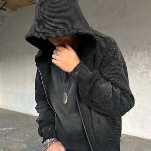 เสื้อฮู้ดดี้วาฟเฟิลทรงโอเวอร์ไซส์สุดฮิตสำหรับผู้ชาย ผ้าฝ้าย 100% โลโก้ด้านหน้า ทรงหลวม สวมใส่ง่าย เสื้อสเวตเชิ้ตคุณภาพสูง - Product Image 3