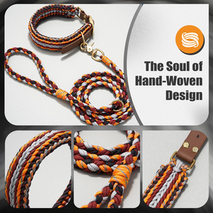Conjunto de Collar y Correa para Perro Tejidos a Mano: Diseño de Bloques de Color, Hebilla Reforzada Premium - Product Image 2