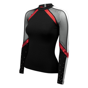 Women's Long Sleeve Mesh Rhinestone Figure Skating Leotard Performance <b>Bodysuit</b> with <b>Sheer</b> Sleeves for Gymnastics - Product Image 1