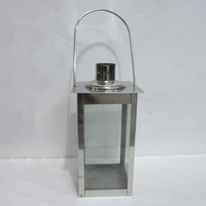 Lanterne en fer avec dessus pyramidal, panneau en verre transparent, cadre carré, décoration d'intérieur durable - Product Image 6